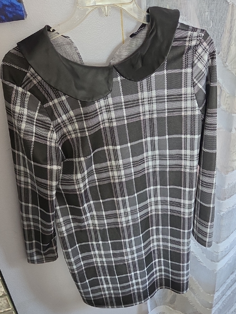 Black & White Plaid Peter Pan Collar Dress Top